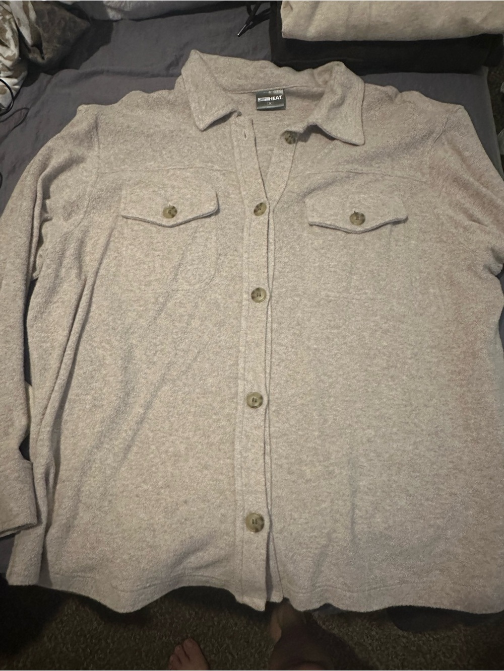 Quince Women's Beige Button-Front Knit Cardigan Shirt